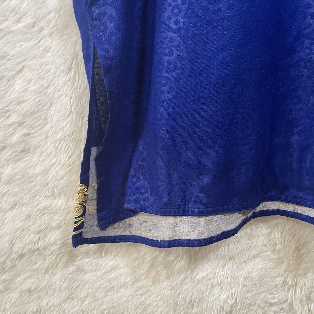 Vintage Embroidered Kaftan Kurti Royal Blue With Gold Scoop Neck - Picture 13 of 14